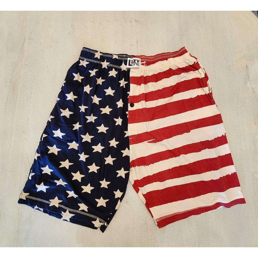 Lazy One Mens Lounge Shorts Americana Flag July 4th Size Large